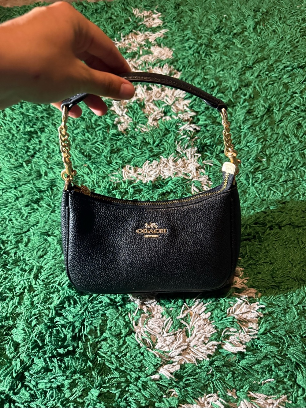 Coach Black Pebbled Leather Mini Shoulder Bag with Gold Hardware
